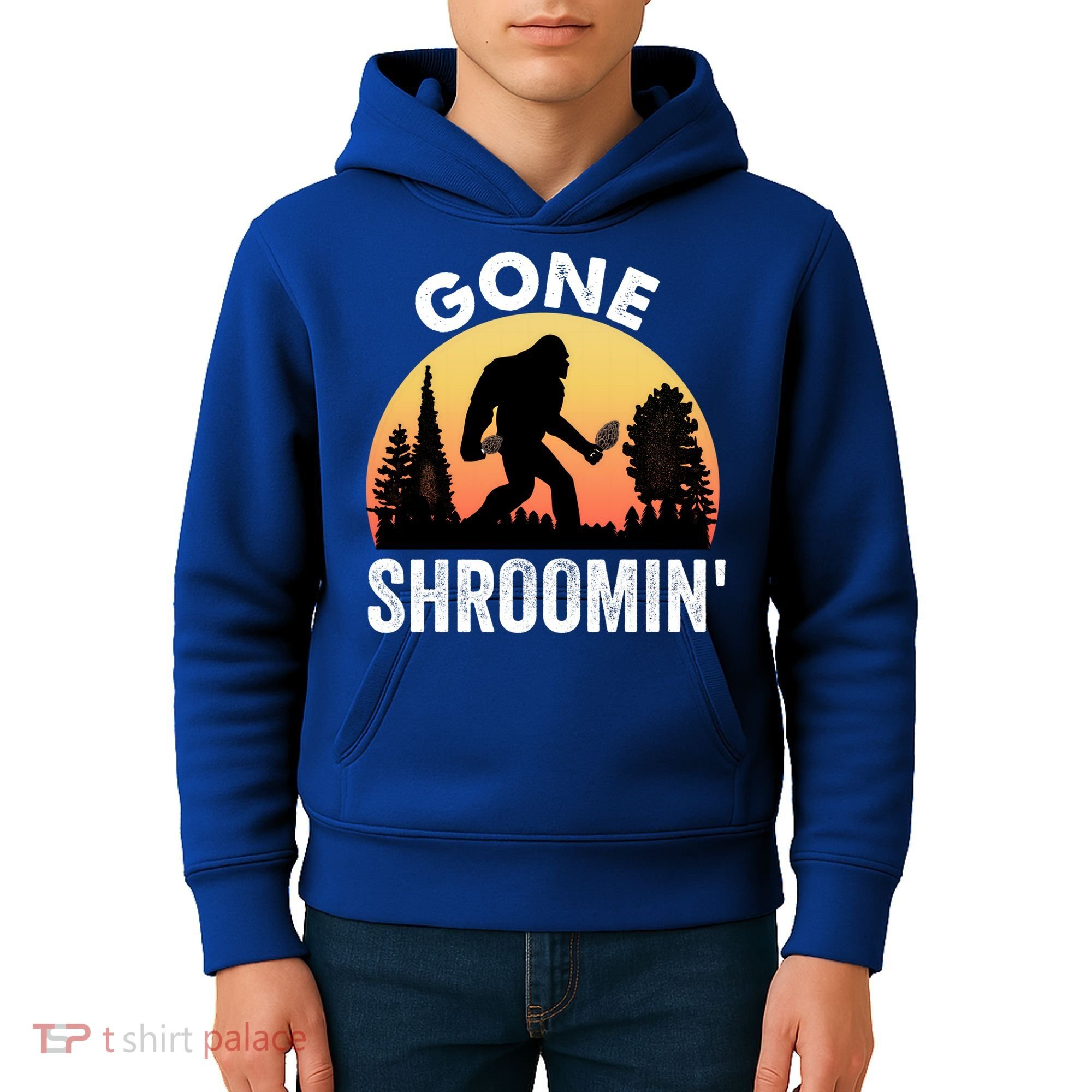Morel Mushroom Hunter Gone Shroomin Funny Sasquatch Foraging Gift Kids Hoodie