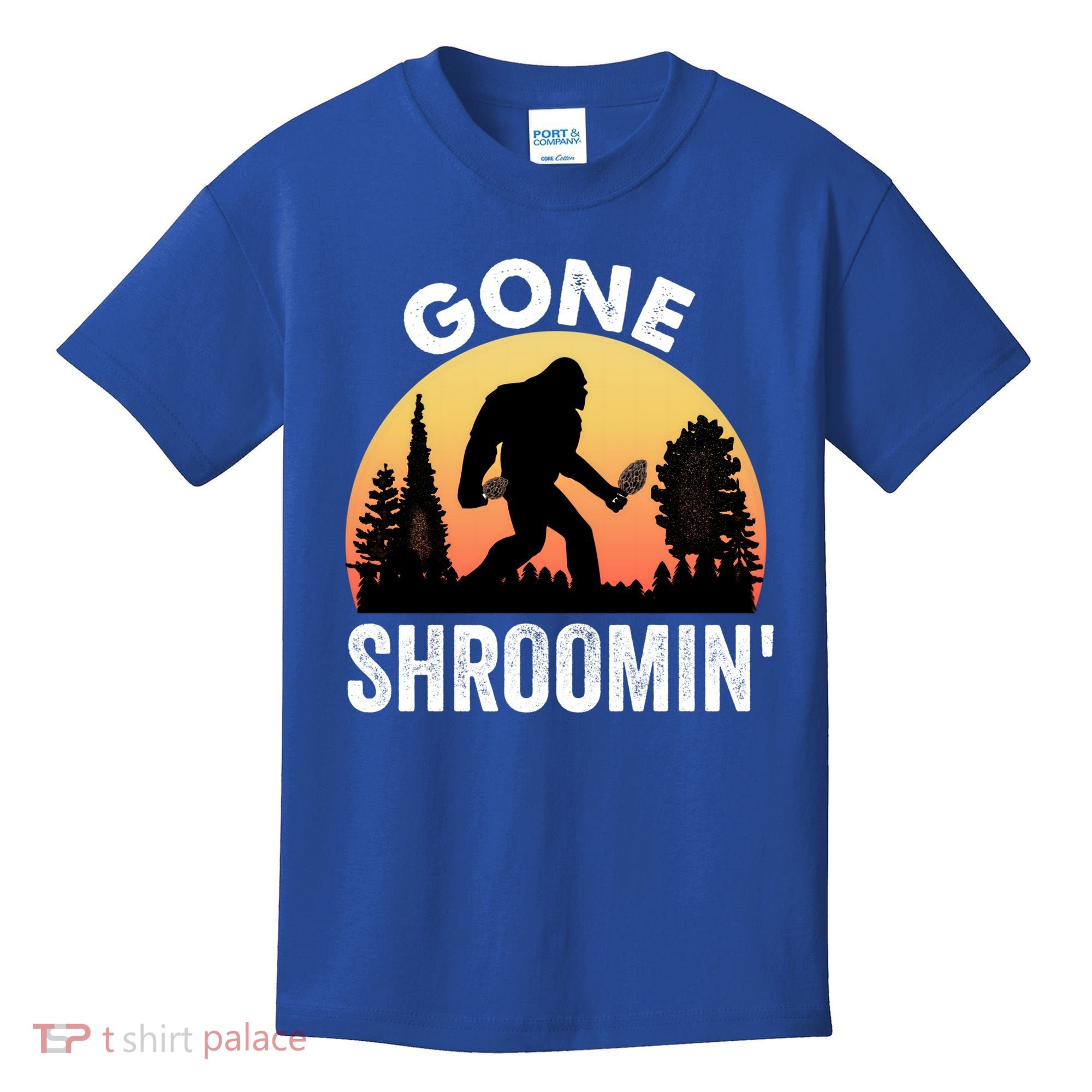 Morel Mushroom Hunter Gone Shroomin Funny Sasquatch Foraging Gift Kids T-Shirt