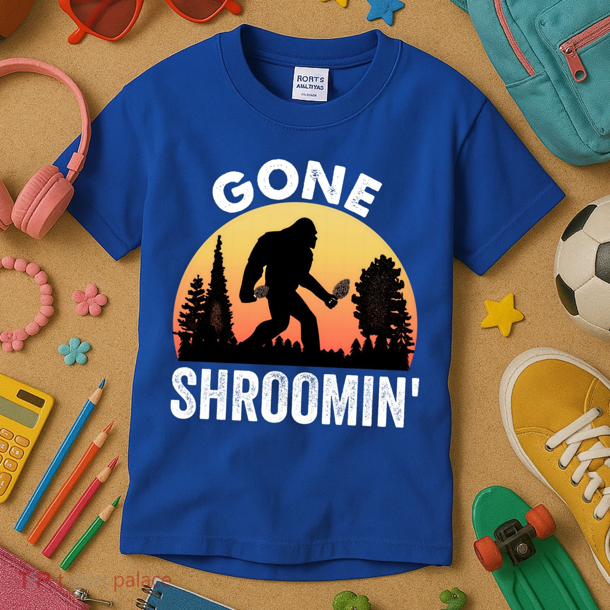 Morel Mushroom Hunter Gone Shroomin Funny Sasquatch Foraging Gift Kids T-Shirt