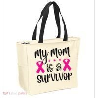 My Mom Is A Survivor Breast Cancer Awareness Tote Bag thumb 2