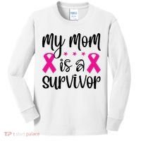 My Mom Is A Survivor Breast Cancer Awareness Kids Long Sleeve Shirt thumb 0