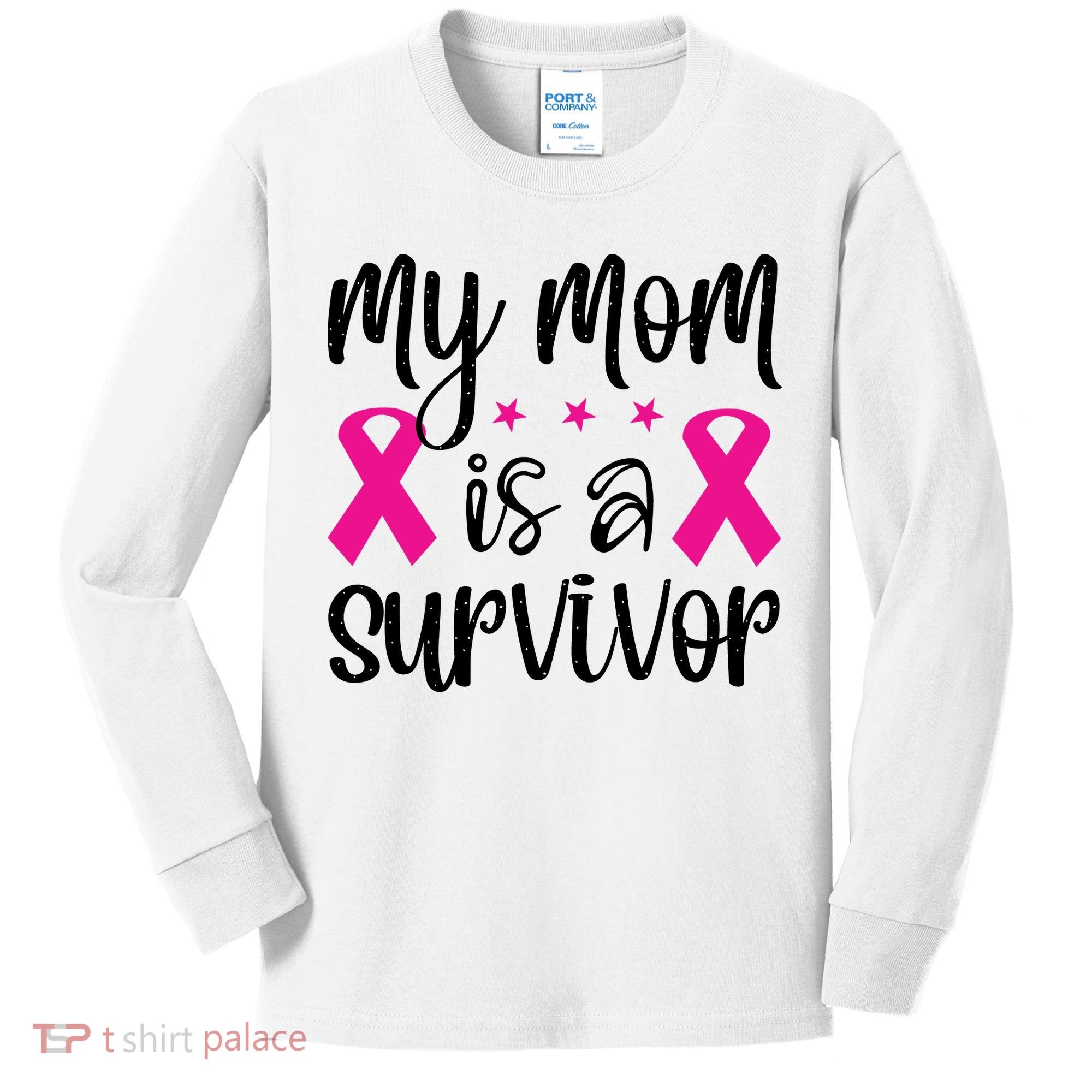 My Mom Is A Survivor Breast Cancer Awareness Kids Long Sleeve Shirt