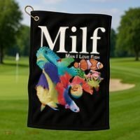 Milf Man I Love Fish Funny Golf Towel thumb 1