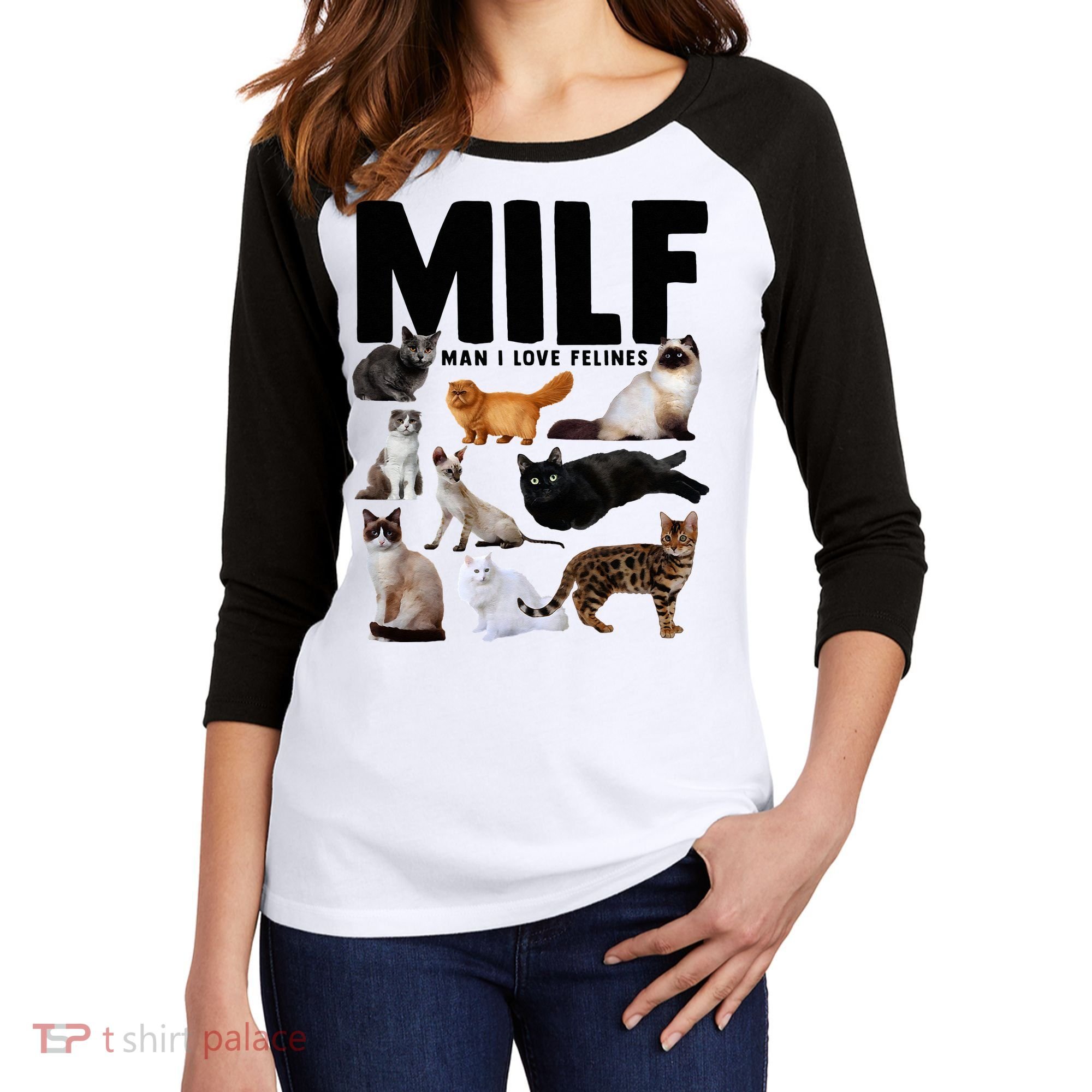 MILF Man I Love Felines Funny Cats Women's Tri-Blend 3/4-Sleeve Raglan Shirt