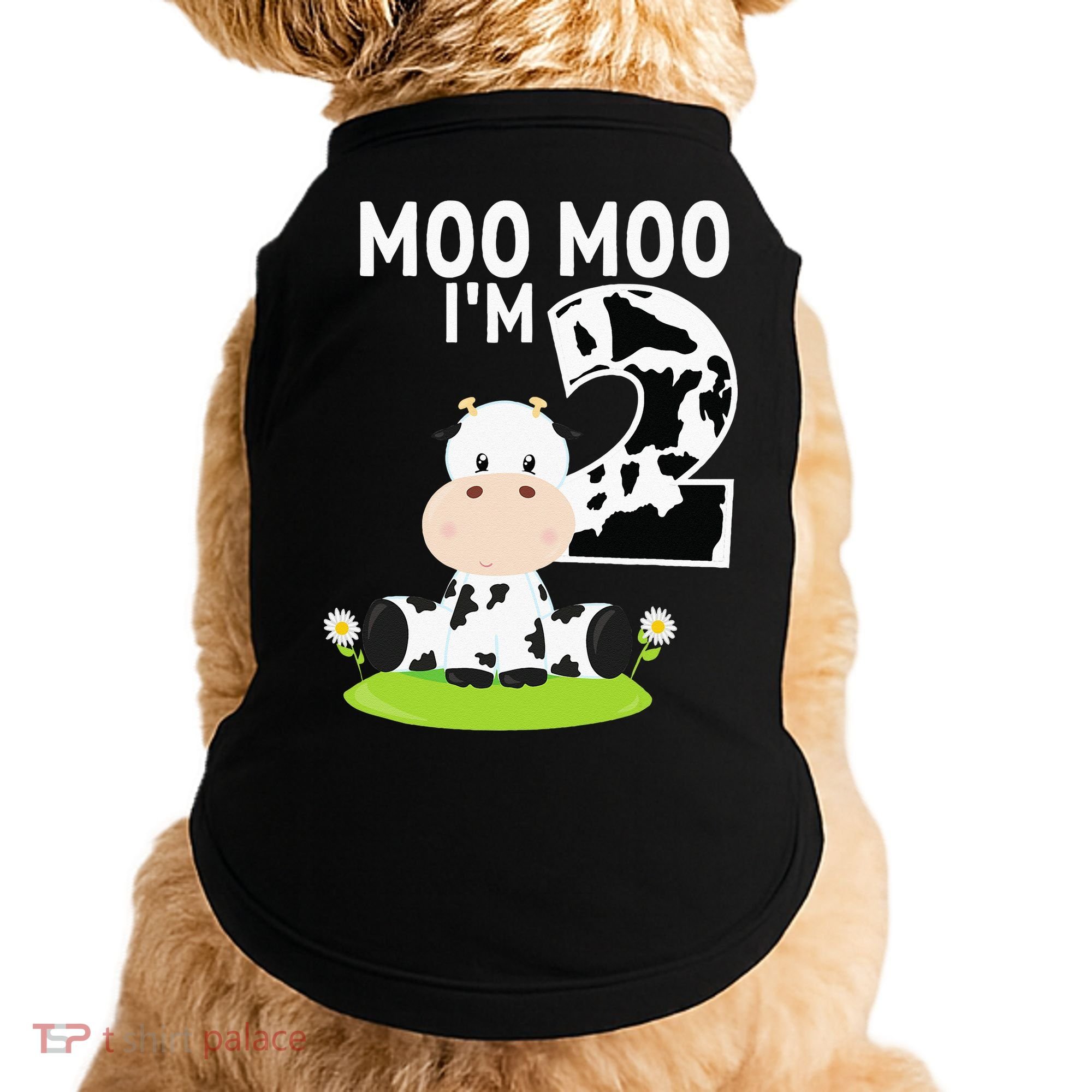 Moo Moo Im Two 2nd Birthday Funny Cute Cow Sounds Doggie Tank