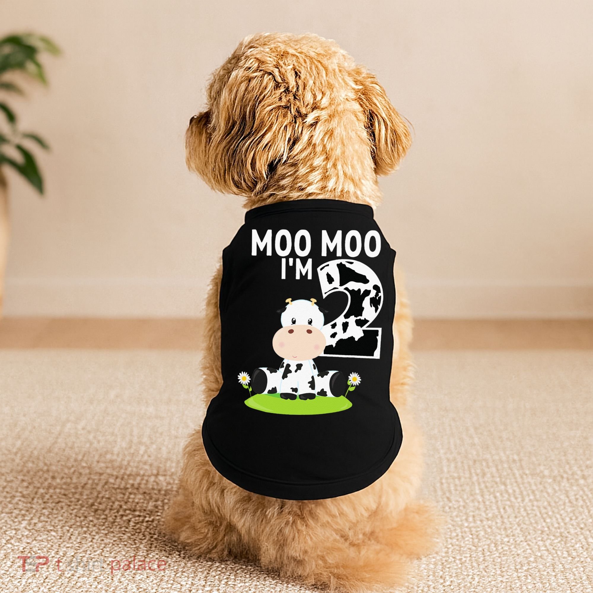Moo Moo Im Two 2nd Birthday Funny Cute Cow Sounds Doggie Tank