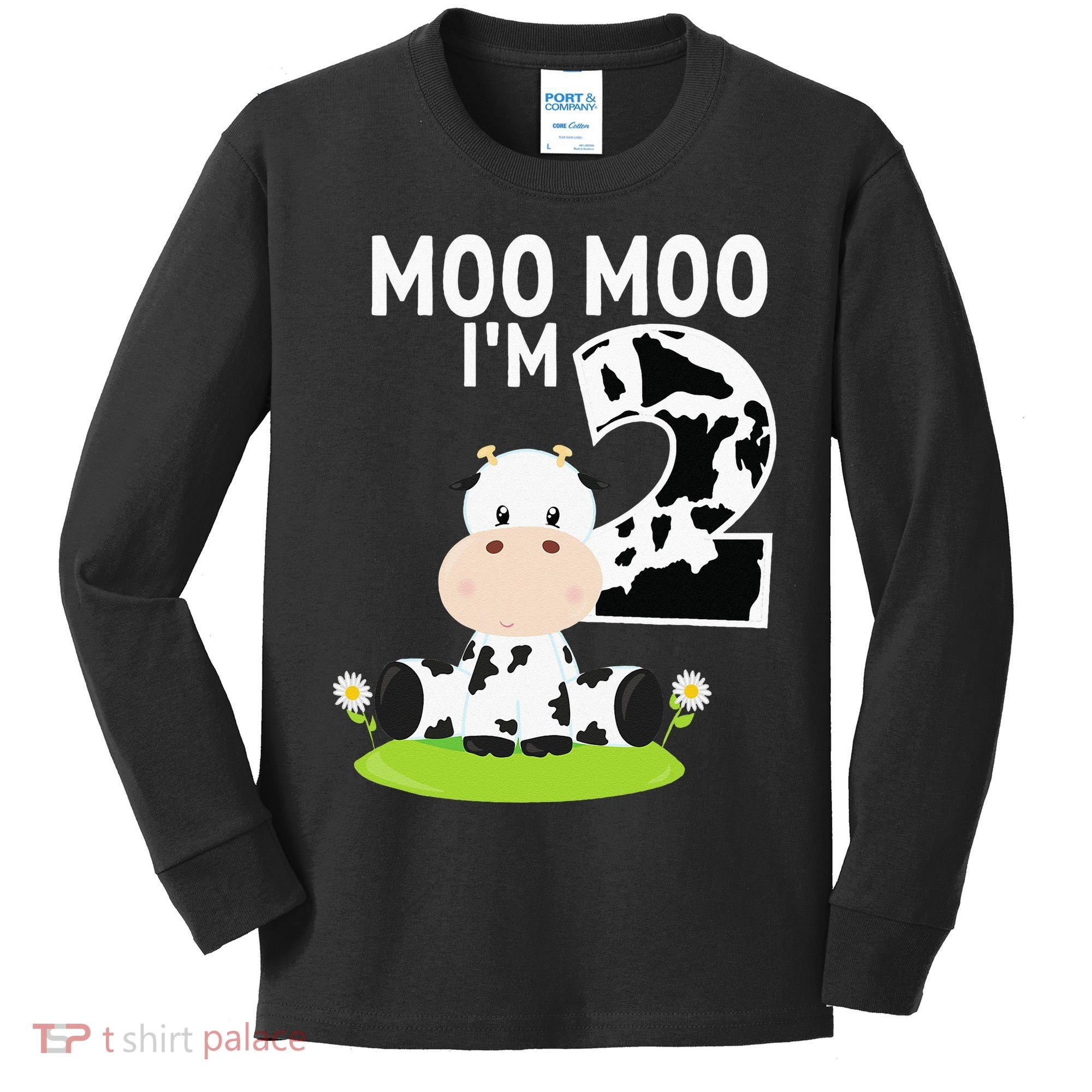 Moo Moo Im Two 2nd Birthday Funny Cute Cow Sounds Kids Long Sleeve Shirt