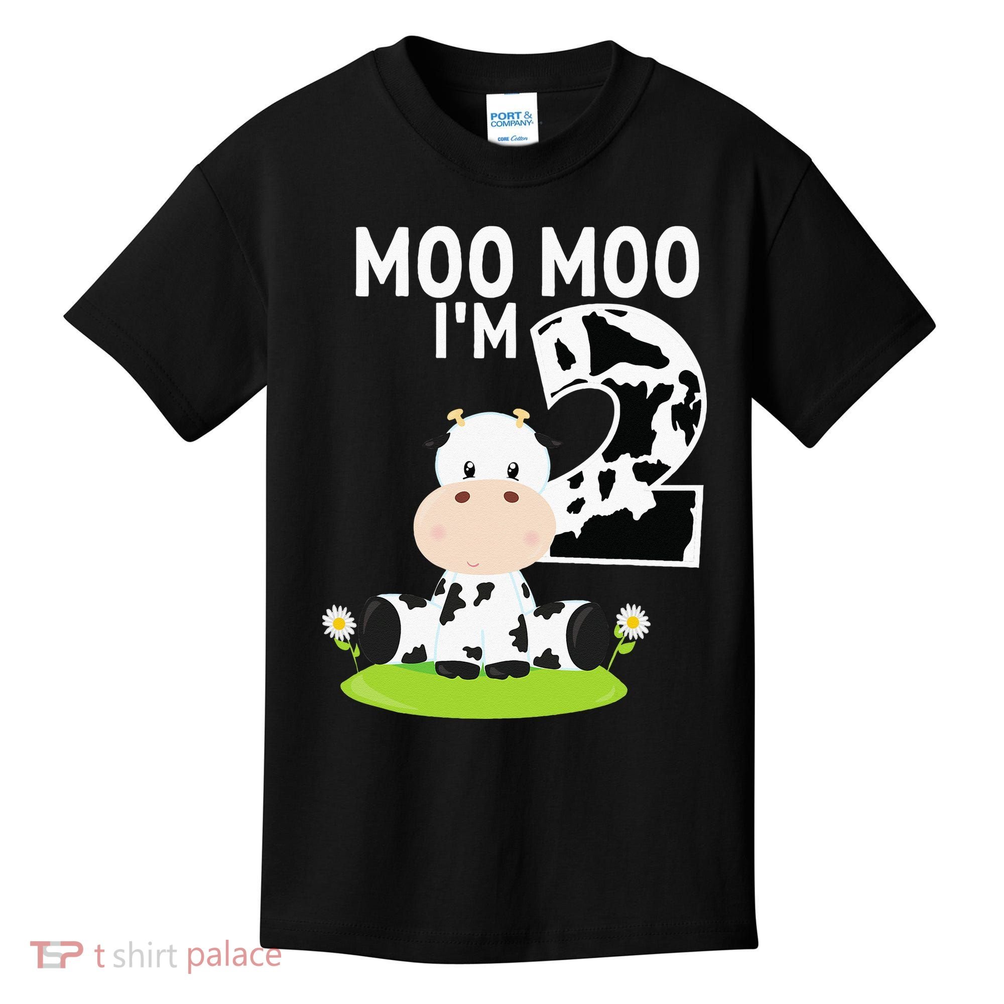 Moo Moo Im Two 2nd Birthday Funny Cute Cow Sounds Kids T-Shirt
