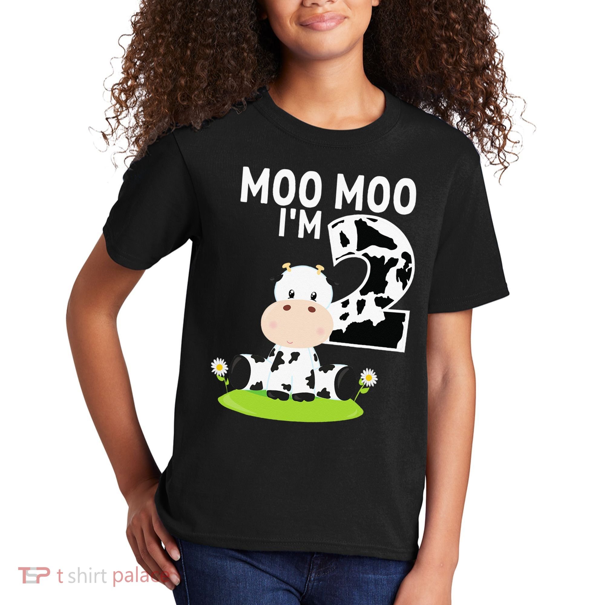 Moo Moo Im Two 2nd Birthday Funny Cute Cow Sounds Kids T-Shirt