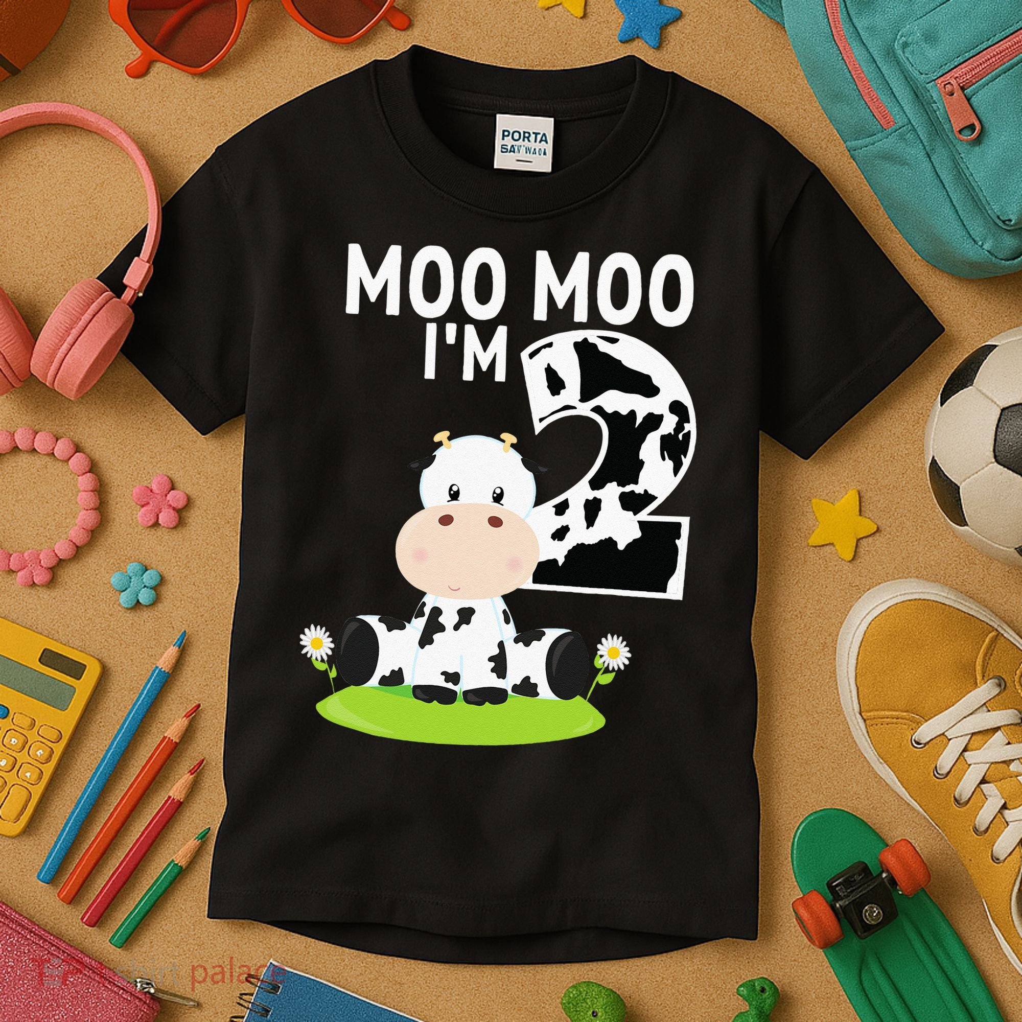 Moo Moo Im Two 2nd Birthday Funny Cute Cow Sounds Kids T-Shirt