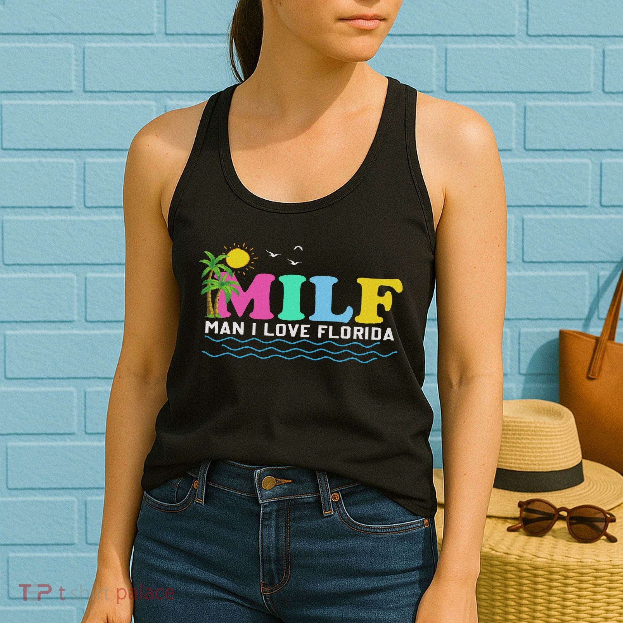 Milf Man I Love Florida Beach Summer Vacation Palm Tree Women's Tank Top