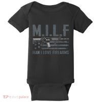 M.I.L.F Man I Love Firearms Funny Rifle Pro Gun Baby Bodysuit thumb 0