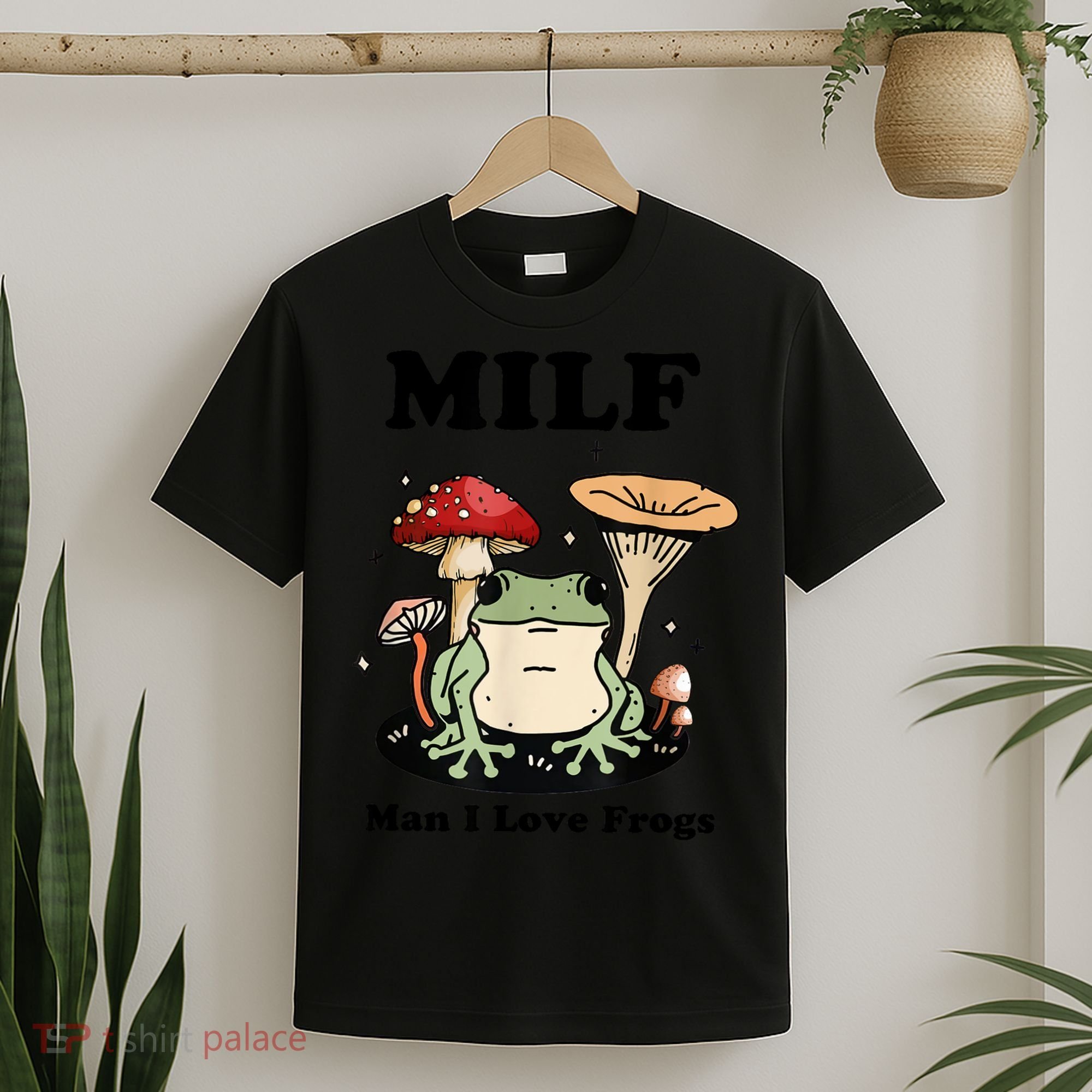 Milf Man I Love Frogs Vintage Retro Frog And Fungi Mushroom T-Shirt