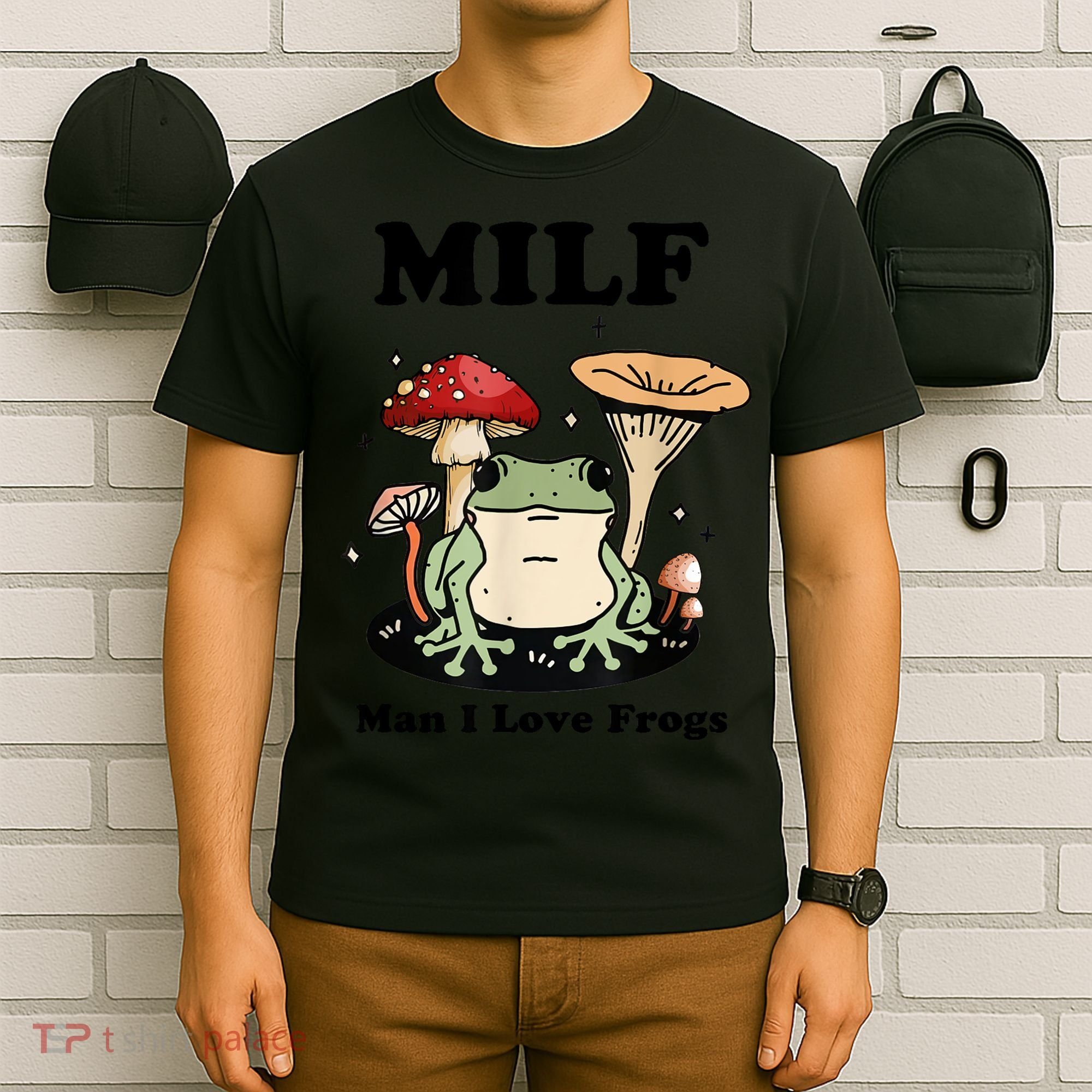 Milf Man I Love Frogs Vintage Retro Frog And Fungi Mushroom T-Shirt