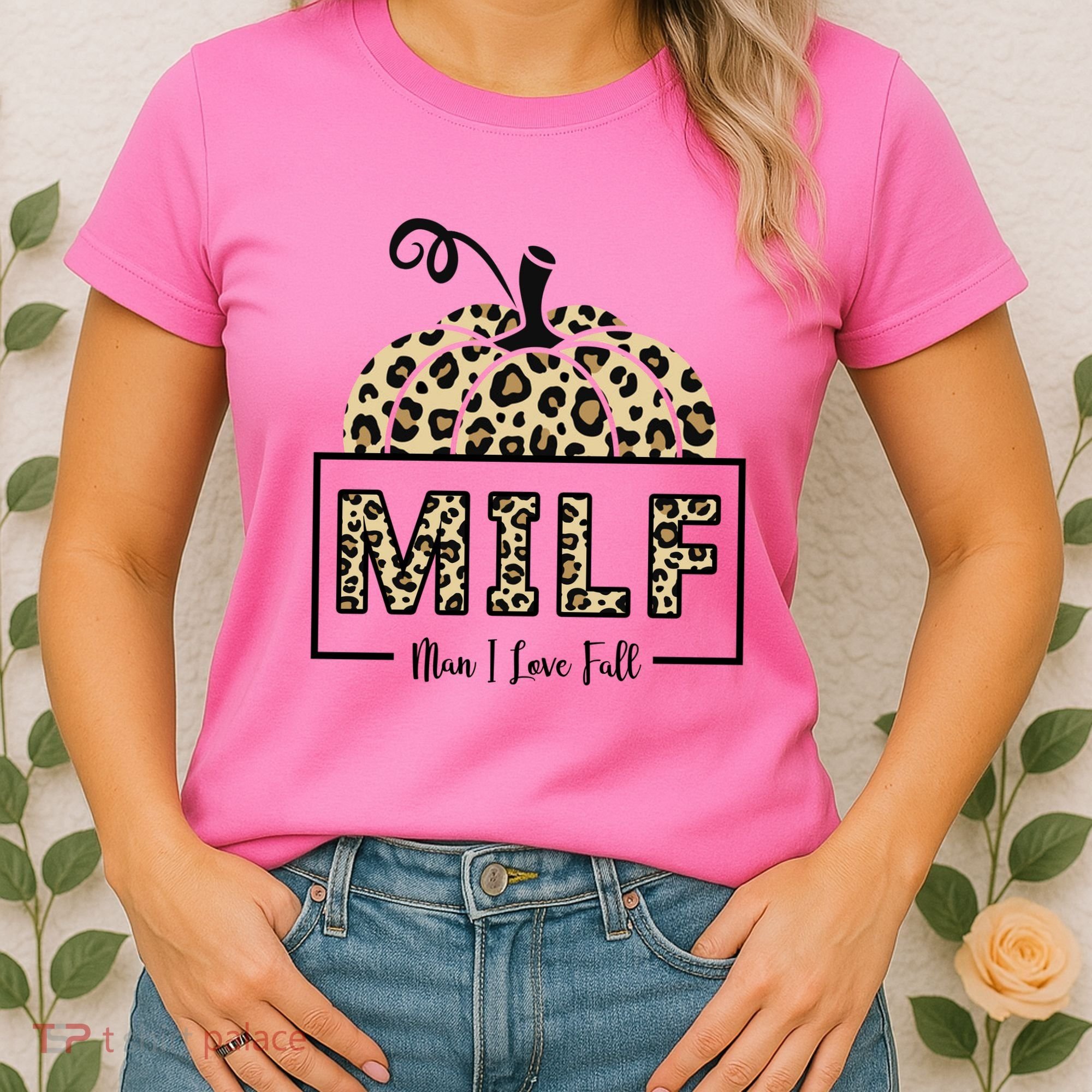 MILF Man I Love Fall Leopard Pumpkin Funny Women's T-Shirt