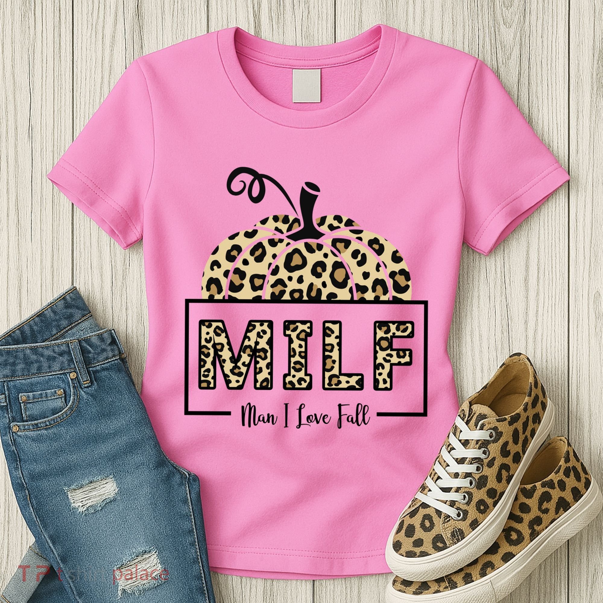 MILF Man I Love Fall Leopard Pumpkin Funny Women's T-Shirt
