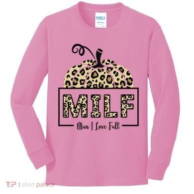 MILF Man I Love Fall Leopard Pumpkin Funny Kids Long Sleeve Shirt