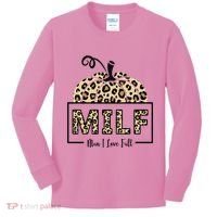 MILF Man I Love Fall Leopard Pumpkin Funny Kids Long Sleeve Shirt thumb 0