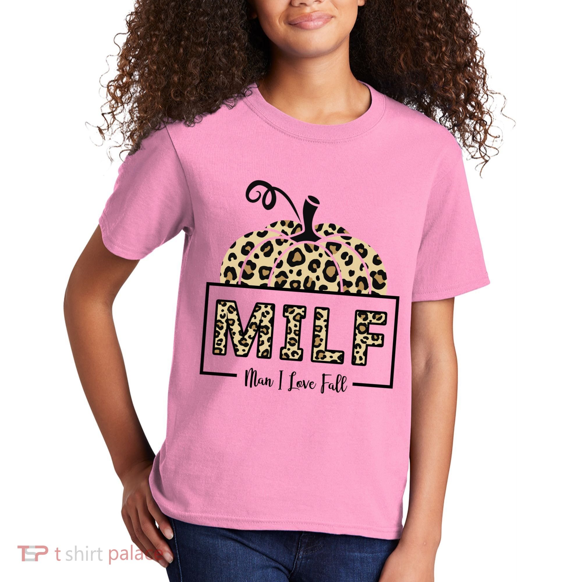 MILF Man I Love Fall Leopard Pumpkin Funny Kids T-Shirt