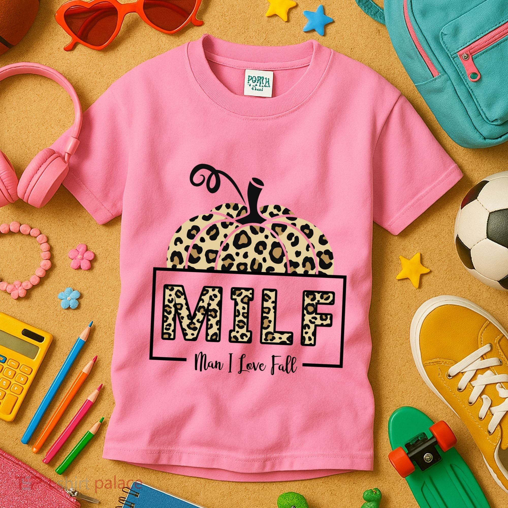 MILF Man I Love Fall Leopard Pumpkin Funny Kids T-Shirt