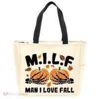 Milf Man I Love Fall Skeleton Pumpkin Hand Boob Tote Bag thumb 0