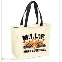 Milf Man I Love Fall Skeleton Pumpkin Hand Boob Tote Bag thumb 2