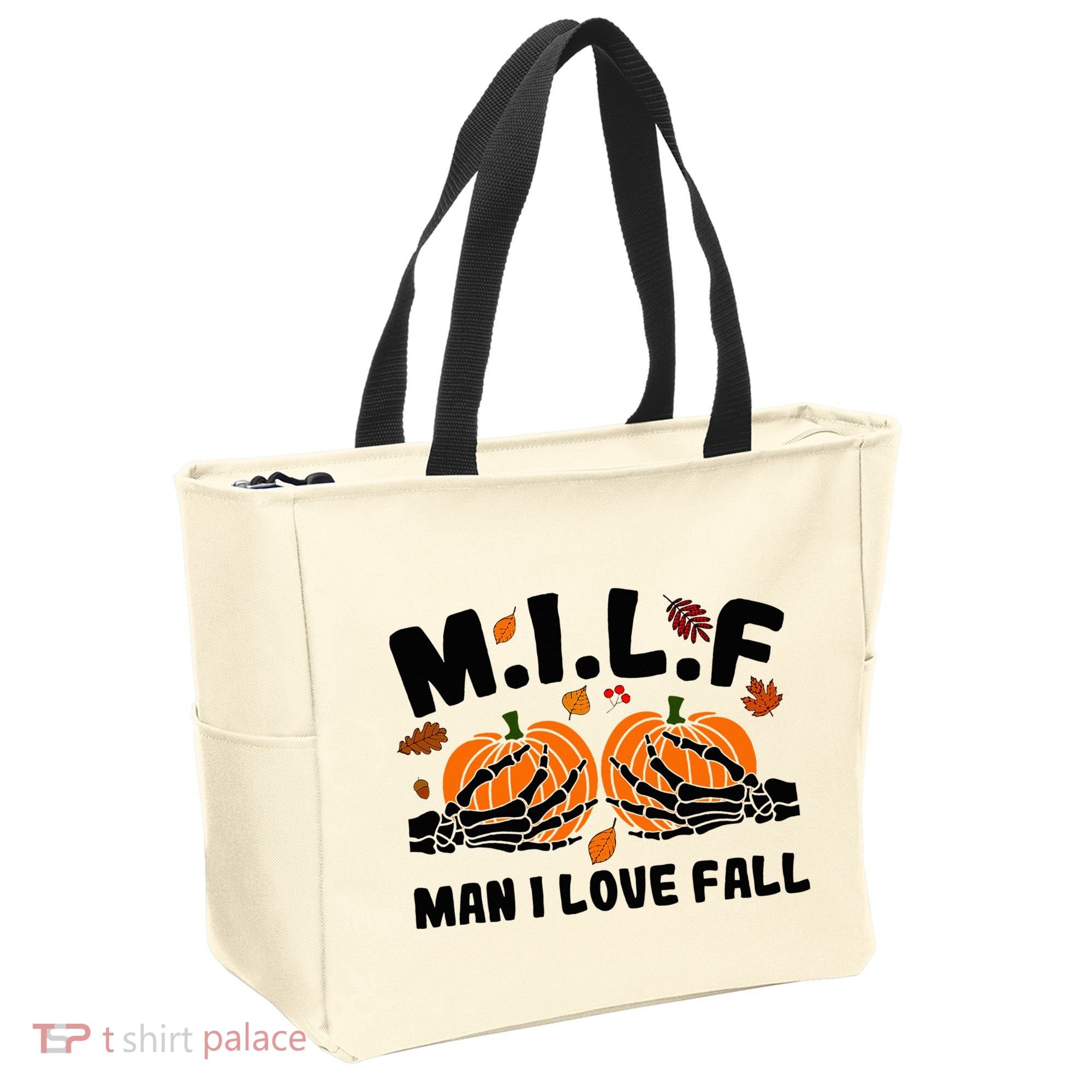 Milf Man I Love Fall Skeleton Pumpkin Hand Boob Tote Bag