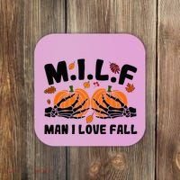 Milf Man I Love Fall Skeleton Pumpkin Hand Boob Coaster thumb 0