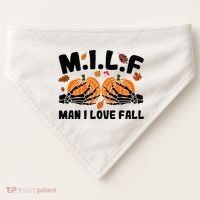 Milf Man I Love Fall Skeleton Pumpkin Hand Boob USA-Made Doggie Bandana thumb 0