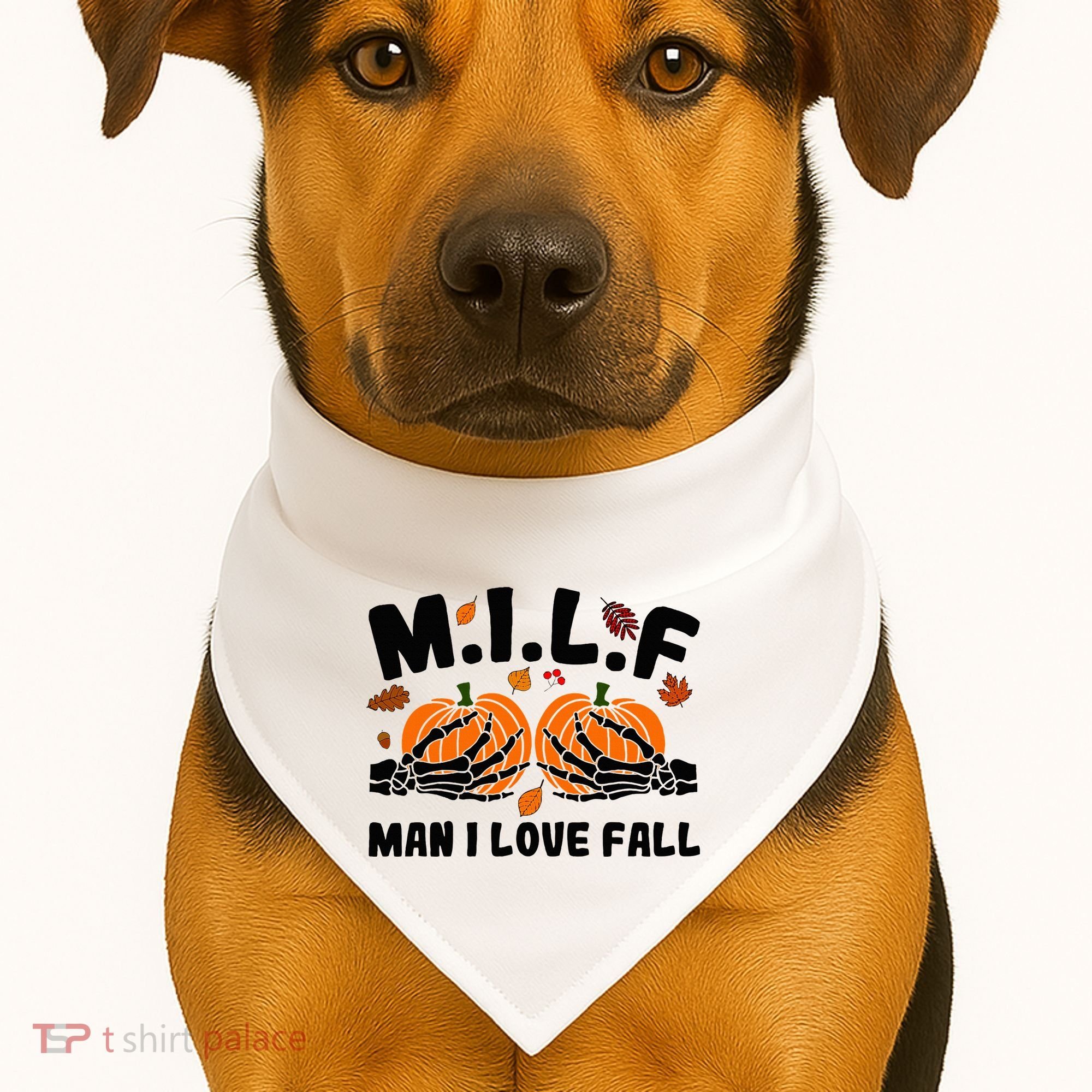 Milf Man I Love Fall Skeleton Pumpkin Hand Boob USA-Made Doggie Bandana