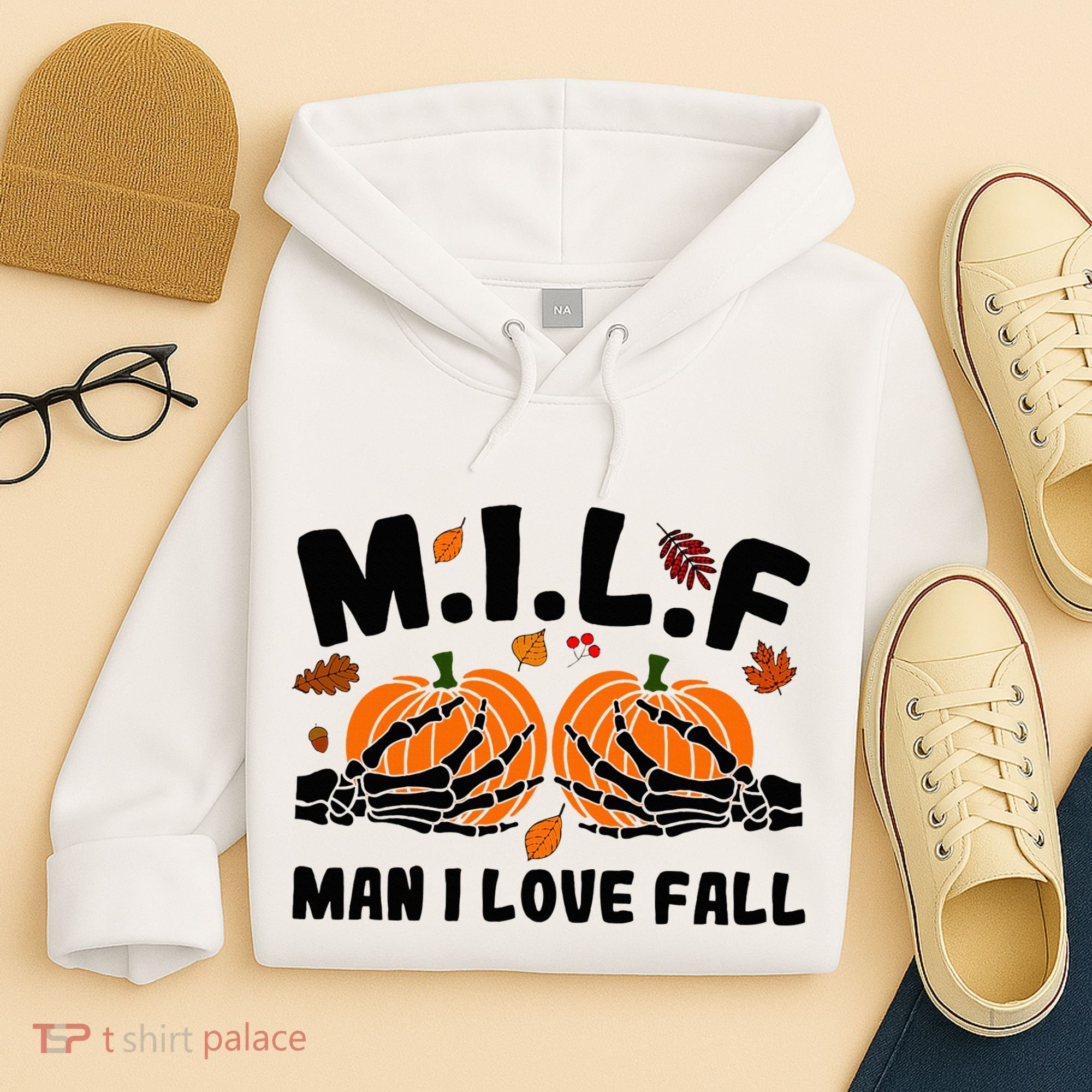 Milf Man I Love Fall Skeleton Pumpkin Hand Boob Hoodie