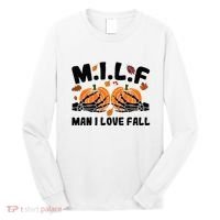 Milf Man I Love Fall Skeleton Pumpkin Hand Boob Long Sleeve Shirt thumb 0