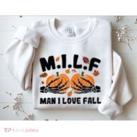 Milf Man I Love Fall Skeleton Pumpkin Hand Boob Sweatshirt thumb 2
