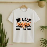 Milf Man I Love Fall Skeleton Pumpkin Hand Boob T-Shirt thumb 2