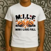 Milf Man I Love Fall Skeleton Pumpkin Hand Boob T-Shirt thumb 3