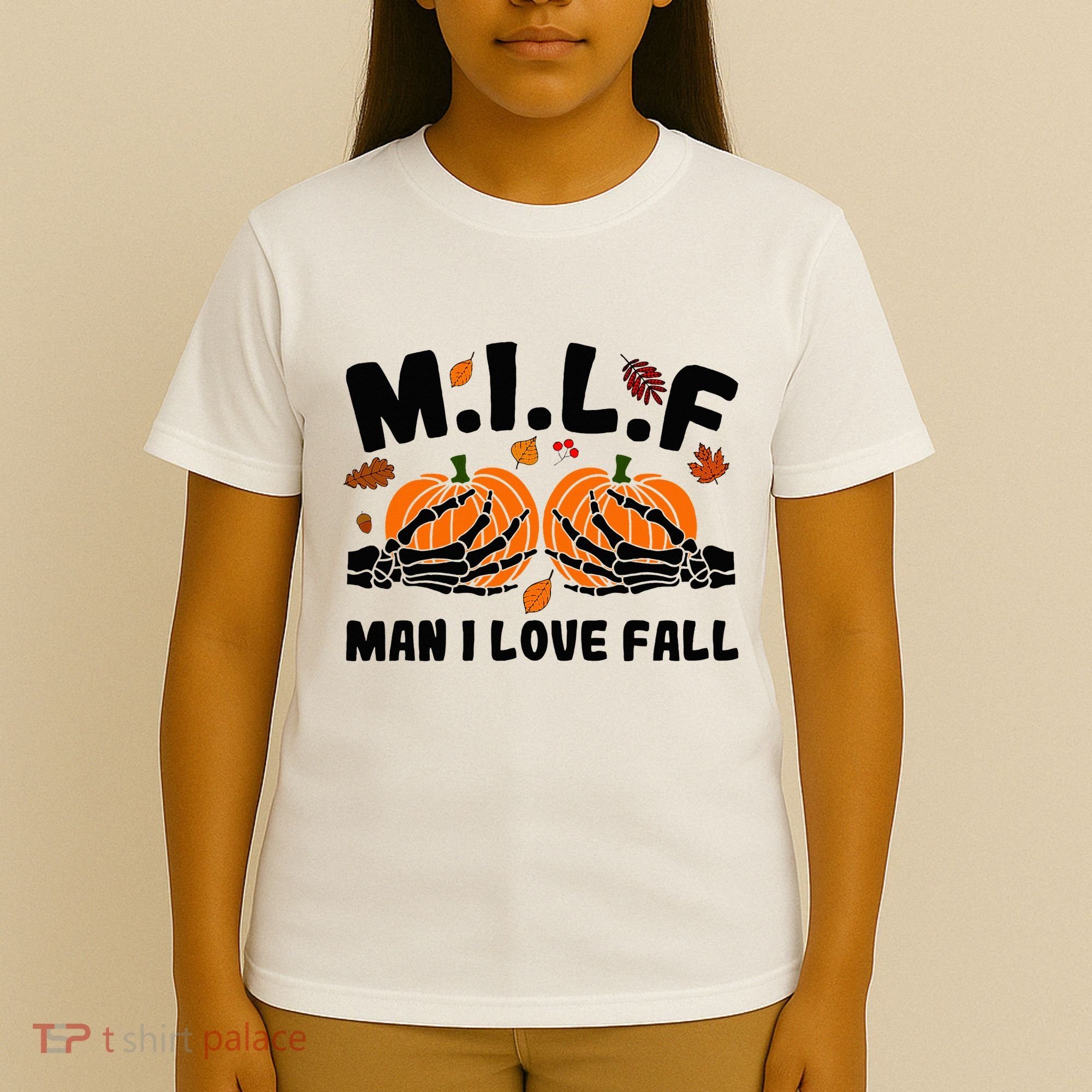 Milf Man I Love Fall Skeleton Pumpkin Hand Boob T-Shirt