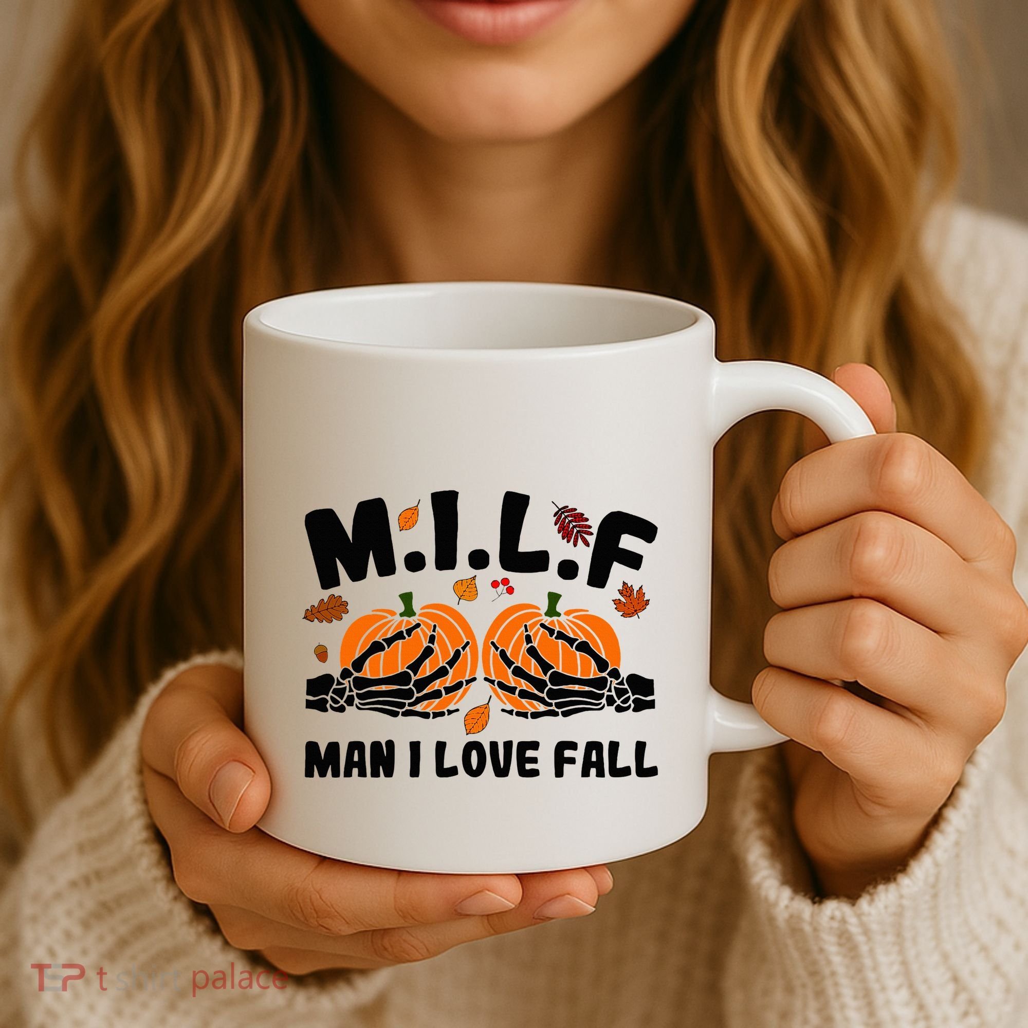 Milf Man I Love Fall Skeleton Pumpkin Hand Boob Coffee Mug