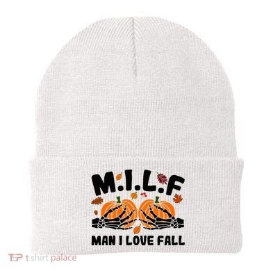 Milf Man I Love Fall Skeleton Pumpkin Hand Boob Beanie