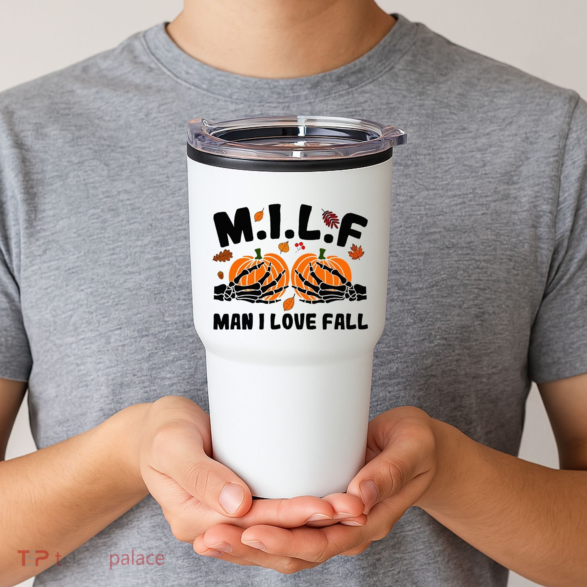 Milf Man I Love Fall Skeleton Pumpkin Hand Boob Tumbler