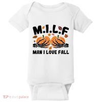 Milf Man I Love Fall Skeleton Pumpkin Hand Boob Baby Bodysuit thumb 0