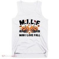 Milf Man I Love Fall Skeleton Pumpkin Hand Boob Tank Top thumb 0