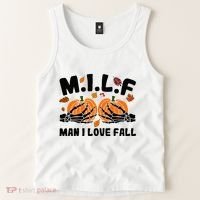 Milf Man I Love Fall Skeleton Pumpkin Hand Boob Tank Top thumb 2