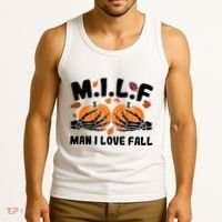 Milf Man I Love Fall Skeleton Pumpkin Hand Boob Tank Top thumb 3