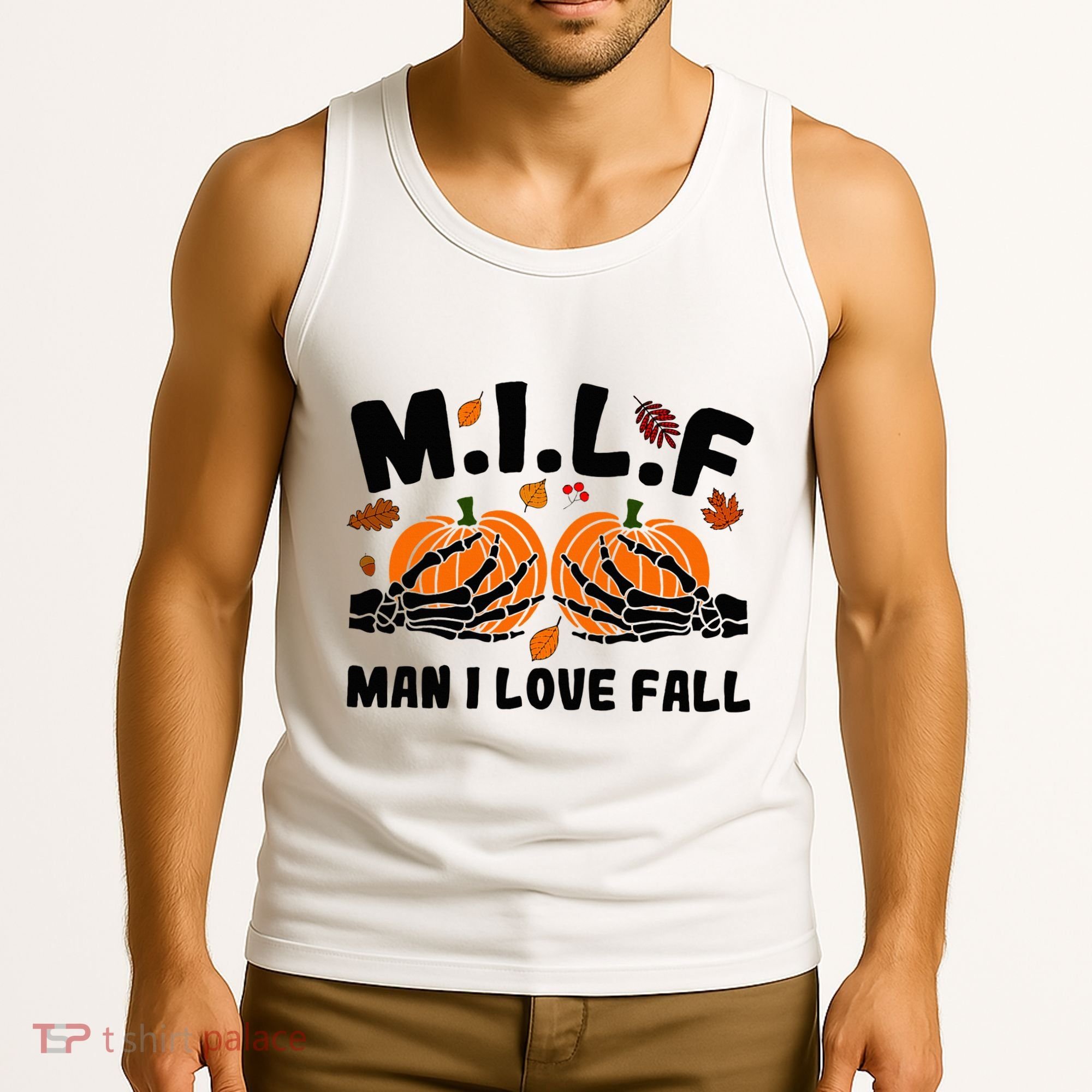Milf Man I Love Fall Skeleton Pumpkin Hand Boob Tank Top