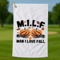 Milf Man I Love Fall Skeleton Pumpkin Hand Boob Golf Towel thumb 1