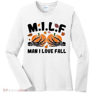 Milf Man I Love Fall Skeleton Pumpkin Hand Boob Women's Long Sleeve Shirt