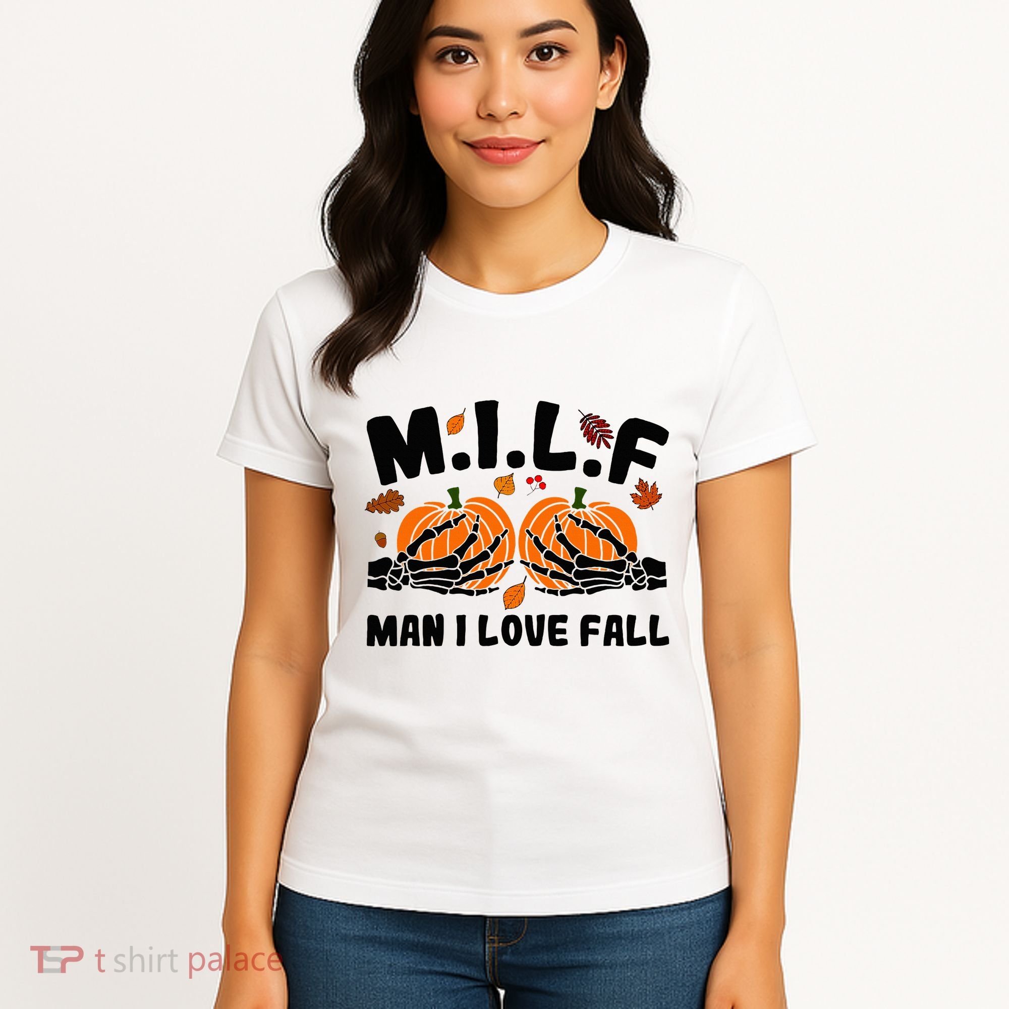 Milf Man I Love Fall Skeleton Pumpkin Hand Boob Women's T-Shirt
