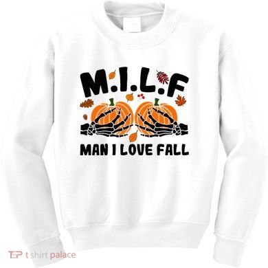 Milf Man I Love Fall Skeleton Pumpkin Hand Boob Kids Sweatshirt