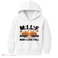 Milf Man I Love Fall Skeleton Pumpkin Hand Boob Kids Hoodie thumb 0