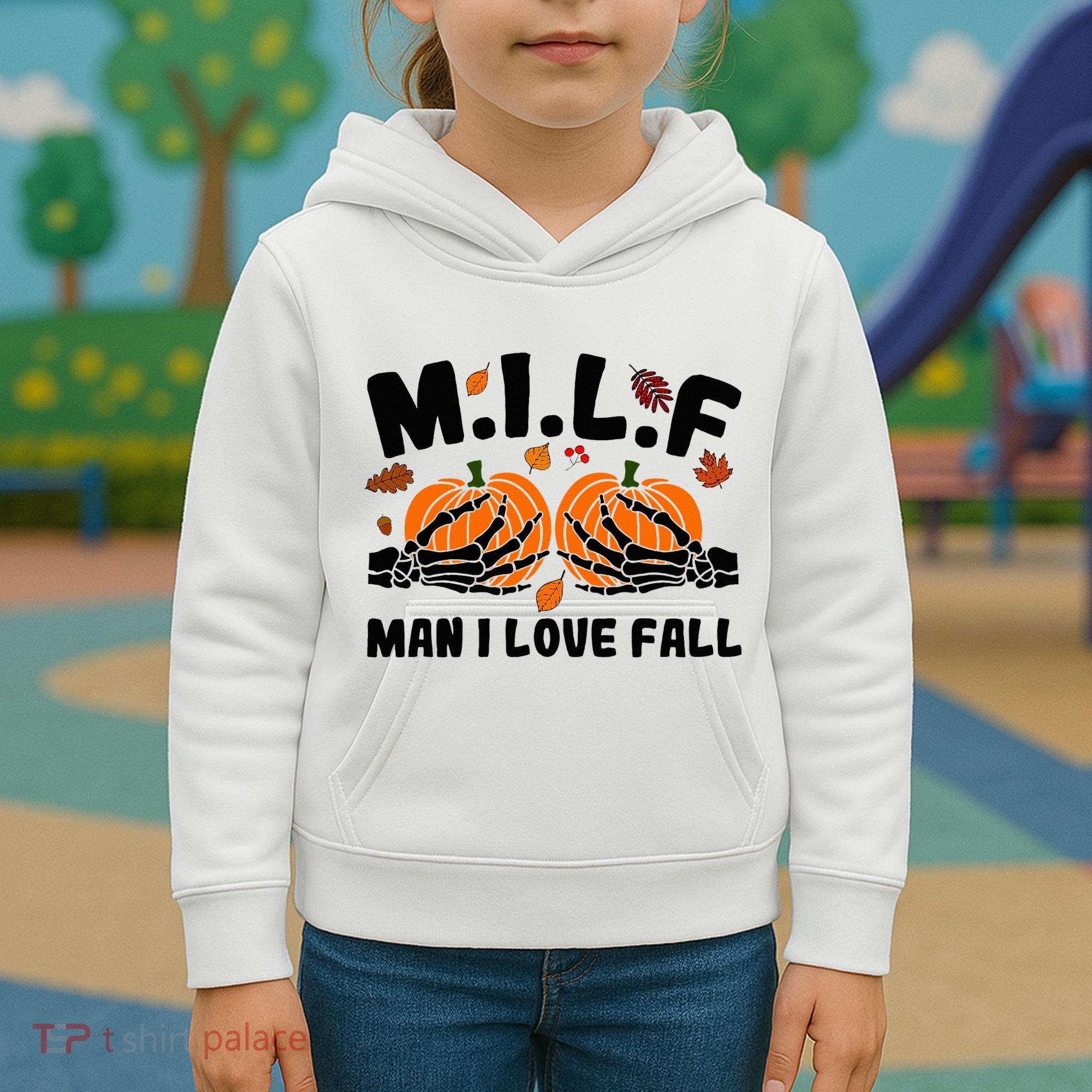 Milf Man I Love Fall Skeleton Pumpkin Hand Boob Kids Hoodie
